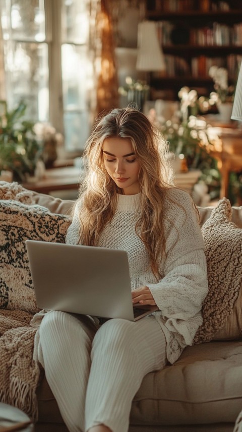 Woman Sitting on a Couch with a Laptop in Her Lap – Feminine Blogger Aesthetic (110)