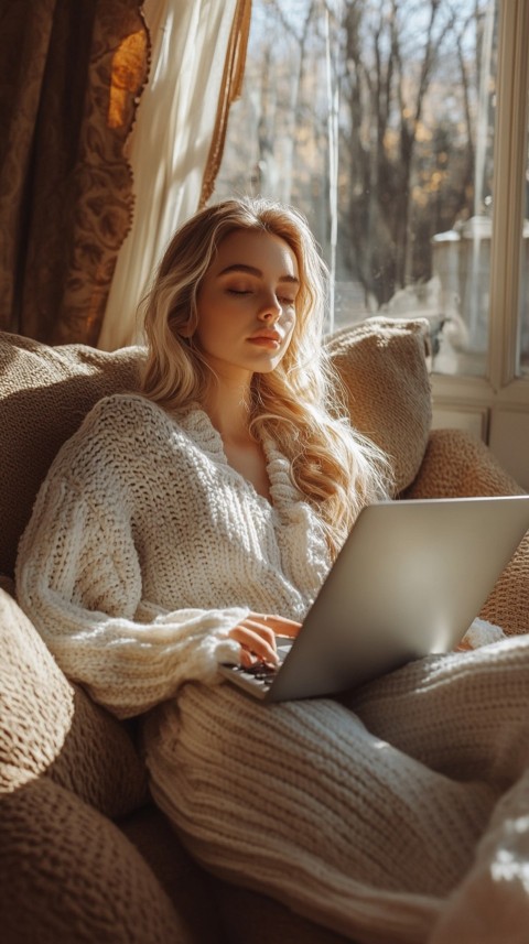 Woman Sitting on a Couch with a Laptop in Her Lap – Feminine Blogger Aesthetic (101)