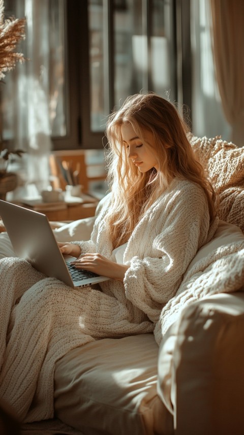 Woman Sitting on a Couch with a Laptop in Her Lap – Feminine Blogger Aesthetic (120)