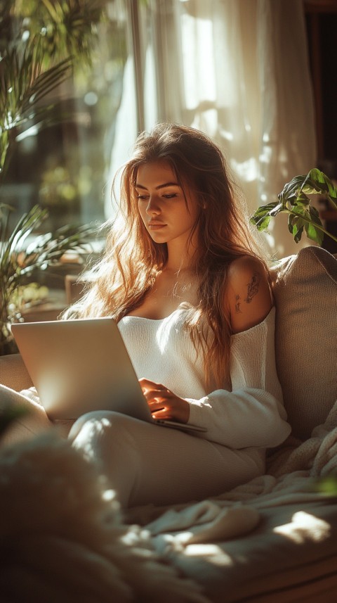 Woman Sitting on a Couch with a Laptop in Her Lap – Feminine Blogger Aesthetic (180)