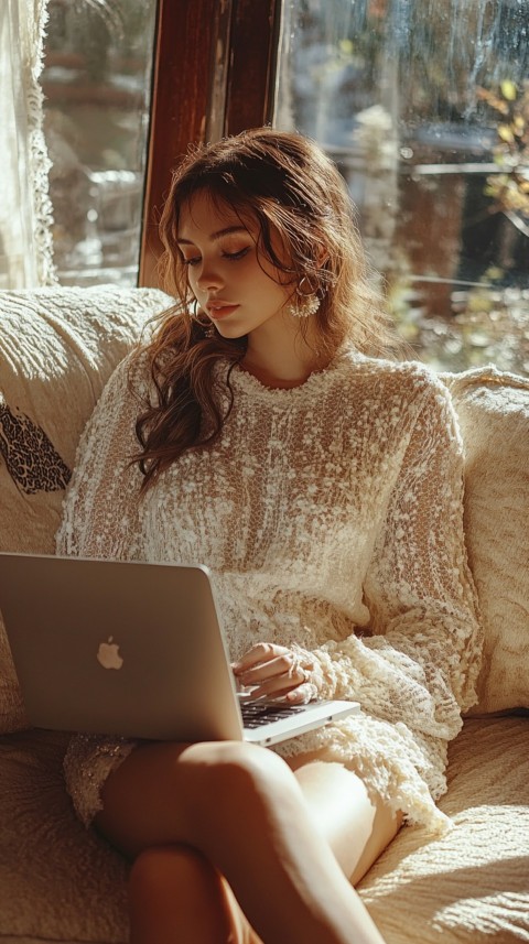 Woman Sitting on a Couch with a Laptop in Her Lap – Feminine Blogger Aesthetic (156)