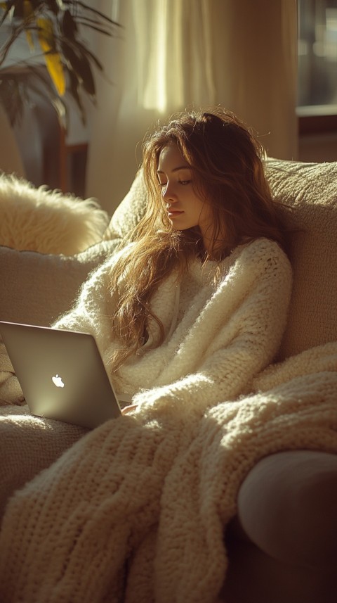 Woman Sitting on a Couch with a Laptop in Her Lap – Feminine Blogger Aesthetic (181)