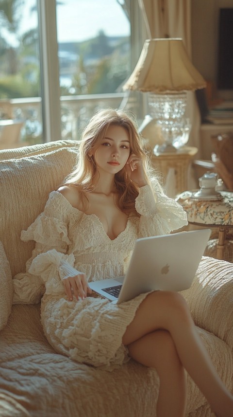 Woman Sitting on a Couch with a Laptop in Her Lap – Feminine Blogger Aesthetic (184)