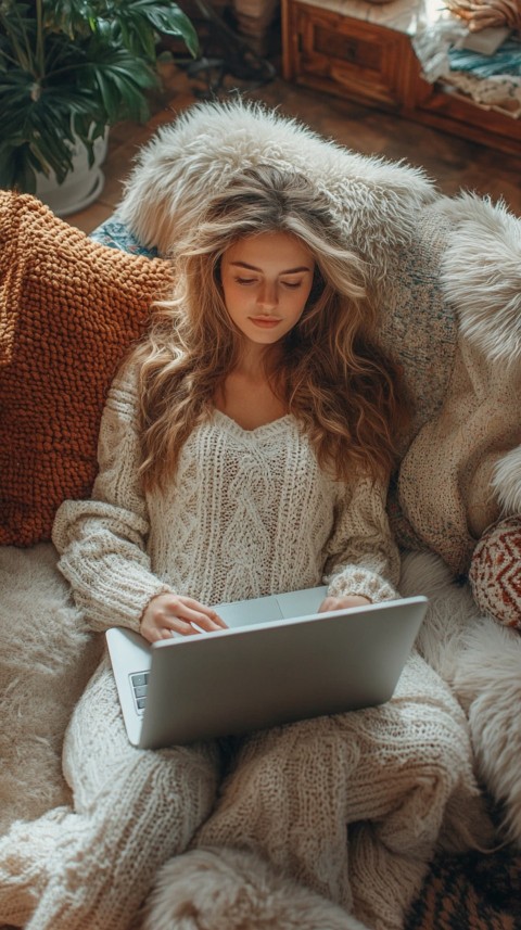 Woman Sitting on a Couch with a Laptop in Her Lap – Feminine Blogger Aesthetic (196)