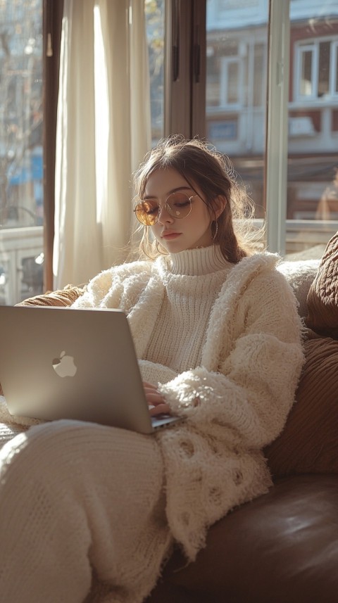 Woman Sitting on a Couch with a Laptop in Her Lap – Feminine Blogger Aesthetic (225)