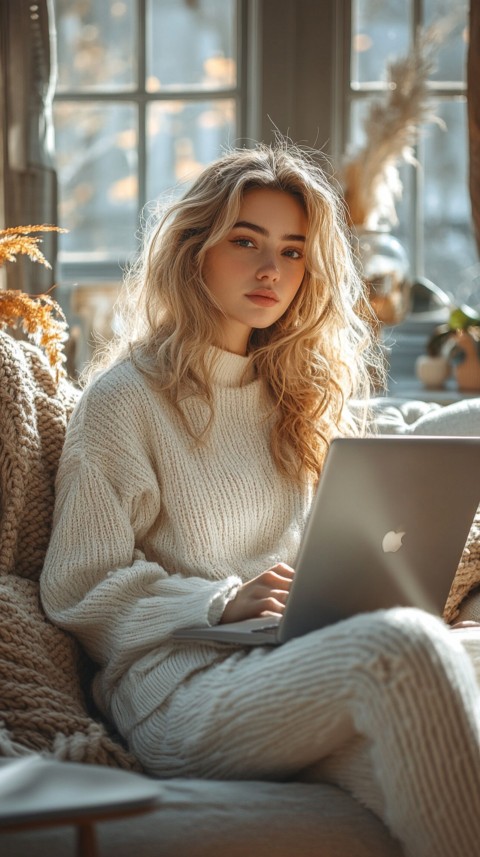 Woman Sitting on a Couch with a Laptop in Her Lap – Feminine Blogger Aesthetic (242)