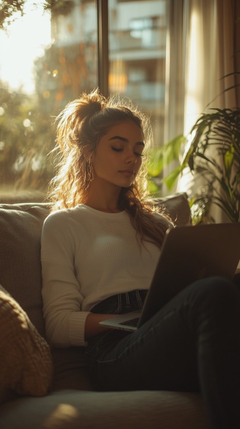 Woman Sitting on a Couch with a Laptop in Her Lap – Feminine Blogger Aesthetic (281)