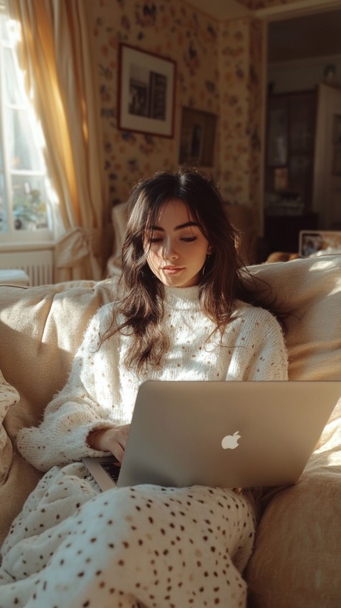 Woman Sitting on a Couch with a Laptop in Her Lap – Feminine Blogger Aesthetic (291)