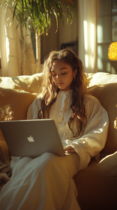 Woman Sitting on a Couch with a Laptop in Her Lap – Feminine Blogger Aesthetic (269)