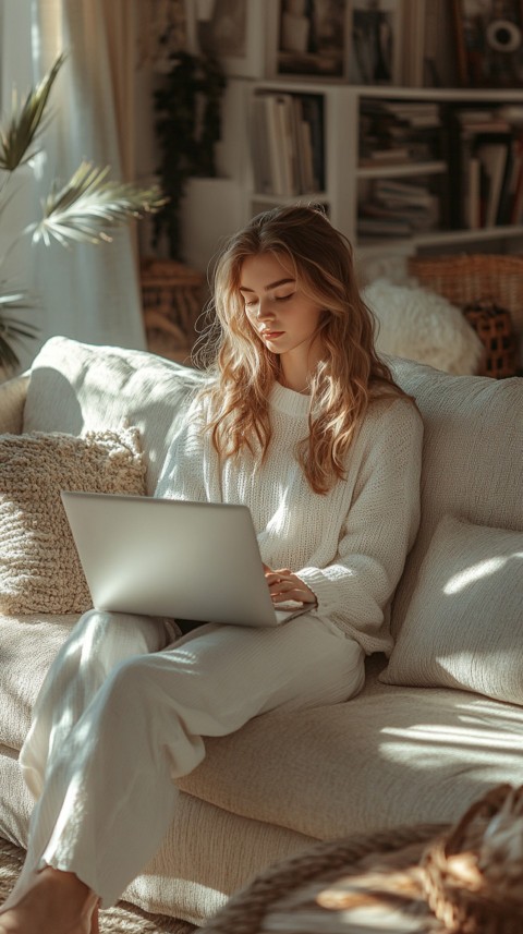 Woman Sitting on a Couch with a Laptop in Her Lap – Feminine Blogger Aesthetic (284)