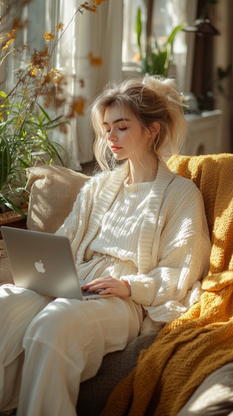 Woman Sitting on a Couch with a Laptop in Her Lap – Feminine Blogger Aesthetic (285)