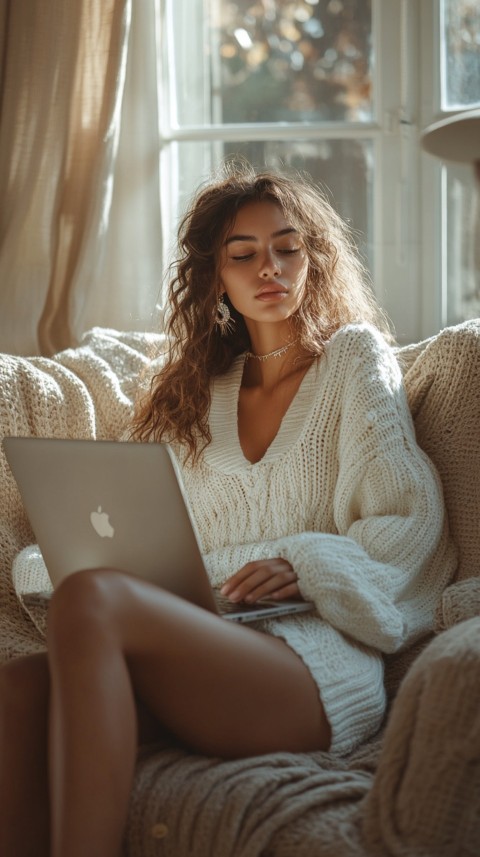 Woman Sitting on a Couch with a Laptop in Her Lap – Feminine Blogger Aesthetic (325)