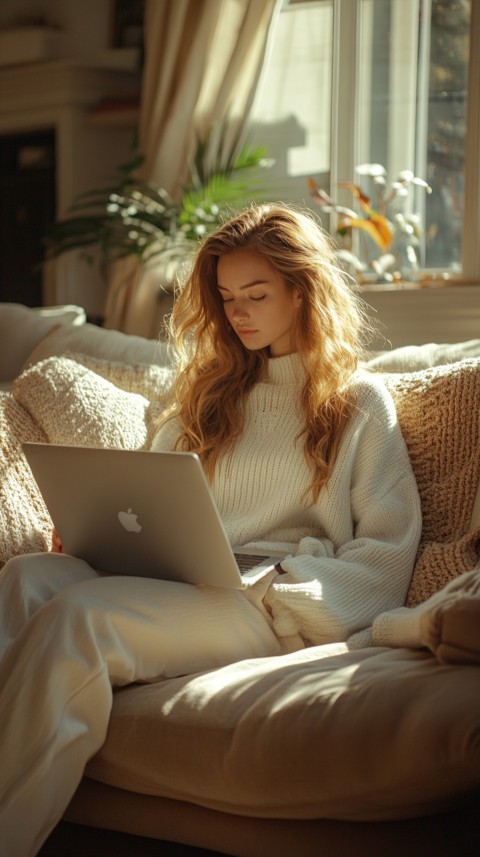 Woman Sitting on a Couch with a Laptop in Her Lap – Feminine Blogger Aesthetic (327)