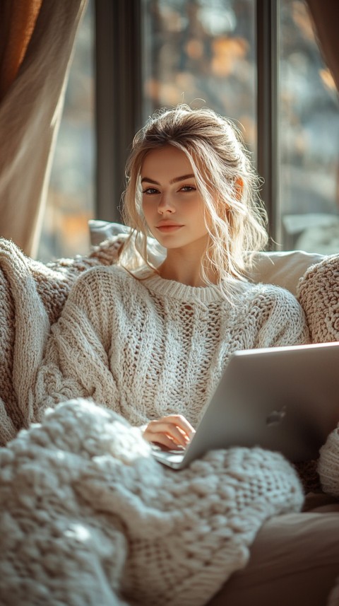 Woman Sitting on a Couch with a Laptop in Her Lap – Feminine Blogger Aesthetic (322)