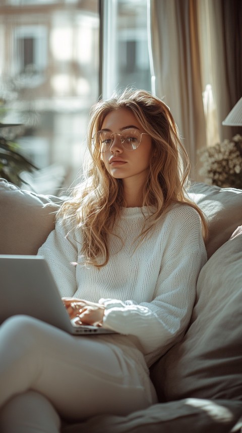 Woman Sitting on a Couch with a Laptop in Her Lap – Feminine Blogger Aesthetic (368)