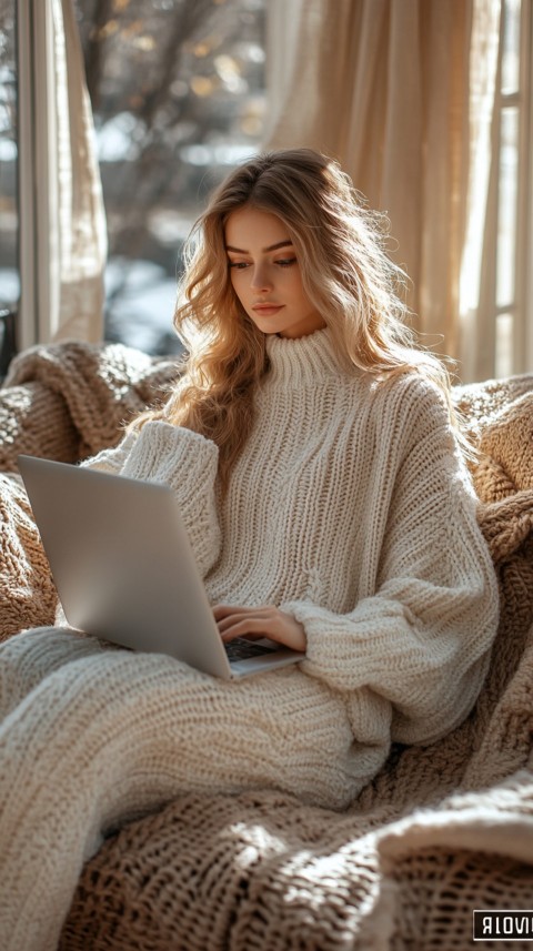 Woman Sitting on a Couch with a Laptop in Her Lap – Feminine Blogger Aesthetic (383)