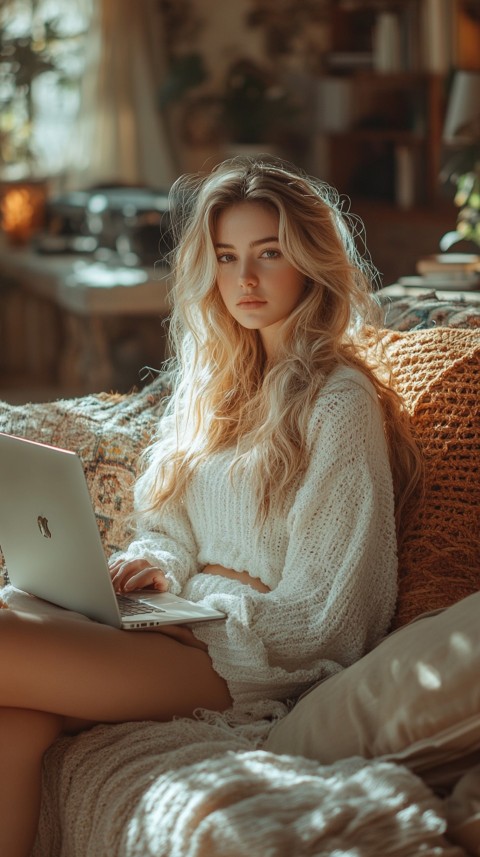 Woman Sitting on a Couch with a Laptop in Her Lap – Feminine Blogger Aesthetic (363)