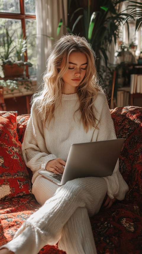 Woman Sitting on a Couch with a Laptop in Her Lap – Feminine Blogger Aesthetic (362)