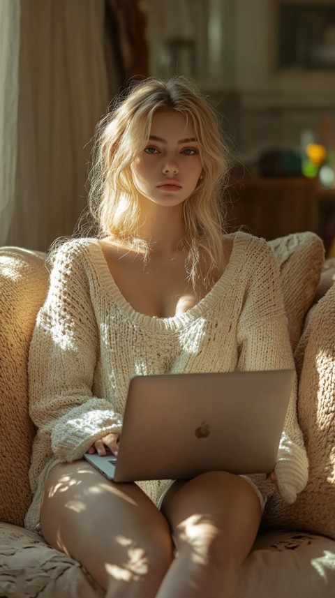 Woman Sitting on a Couch with a Laptop in Her Lap – Feminine Blogger Aesthetic (425)