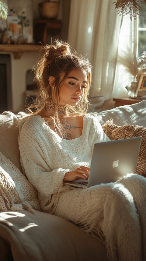 Woman Sitting on a Couch with a Laptop in Her Lap – Feminine Blogger Aesthetic (421)