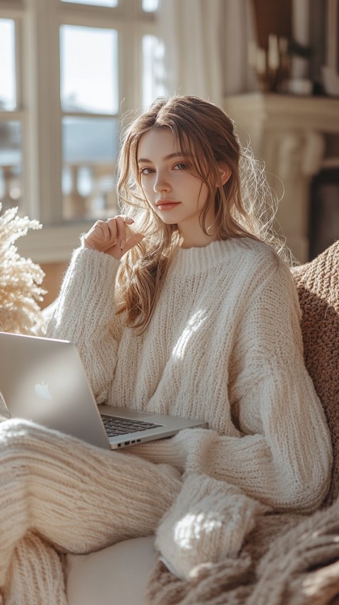 Woman Sitting on a Couch with a Laptop in Her Lap – Feminine Blogger Aesthetic (416)