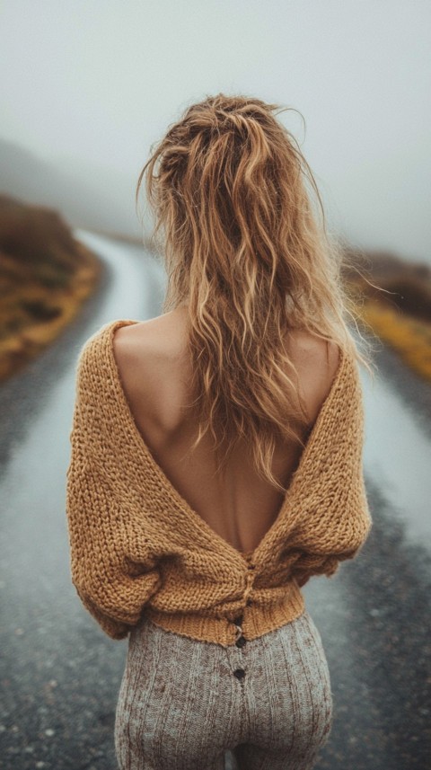 Woman’s Torso on a Paved Road – Cozy Feminine Blogger Aesthetic (131)