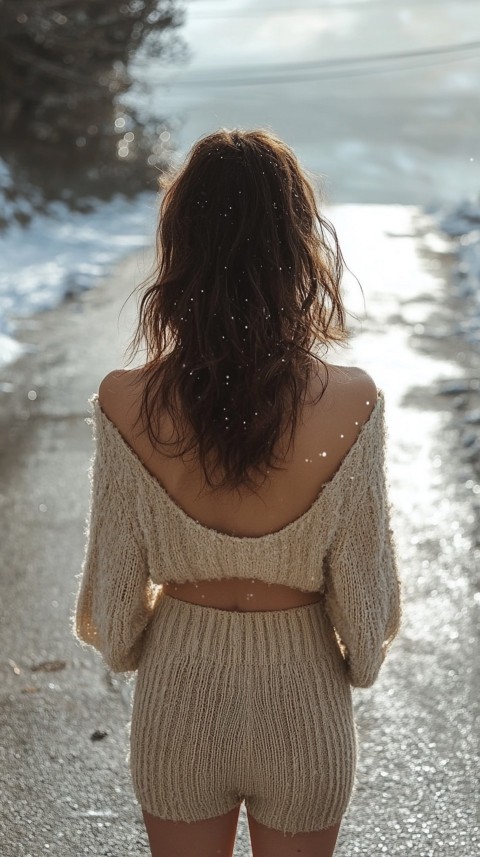 Woman’s Torso on a Paved Road – Cozy Feminine Blogger Aesthetic (136)