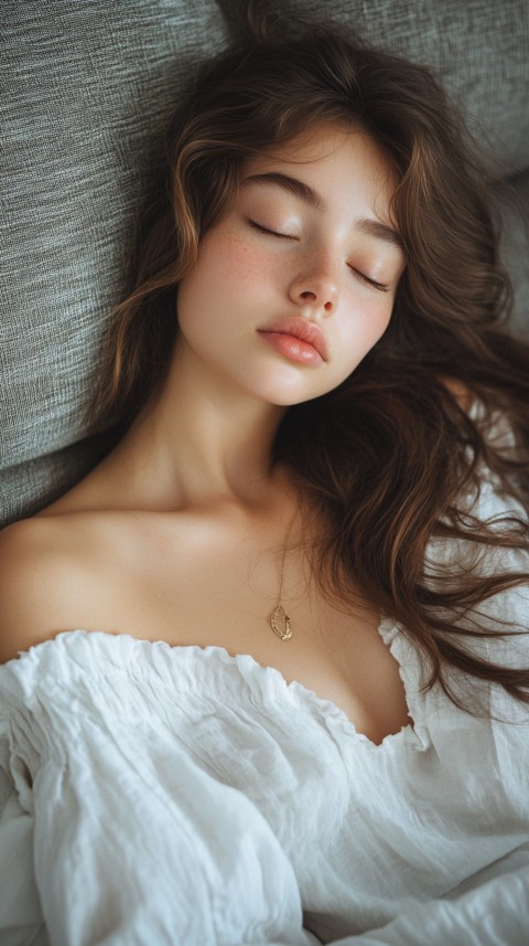 High Angle of a Woman Sleeping on a Couch in an Oversized White Shirt – Relaxed Aesthetic (95)