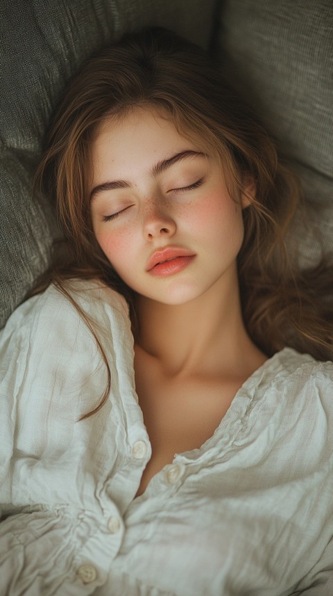 High Angle of a Woman Sleeping on a Couch in an Oversized White Shirt – Relaxed Aesthetic (88)