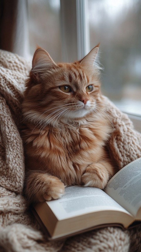 Woman’s Lap with a Brown Cat and an Open Book Nearby – Feminine Blogger Aesthetic (15)