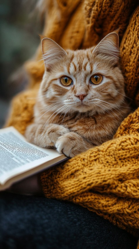 Woman’s Lap with a Brown Cat and an Open Book Nearby – Feminine Blogger Aesthetic (5)