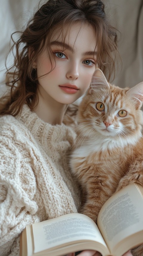 Woman’s Lap with a Brown Cat and an Open Book Nearby – Feminine Blogger Aesthetic (8)