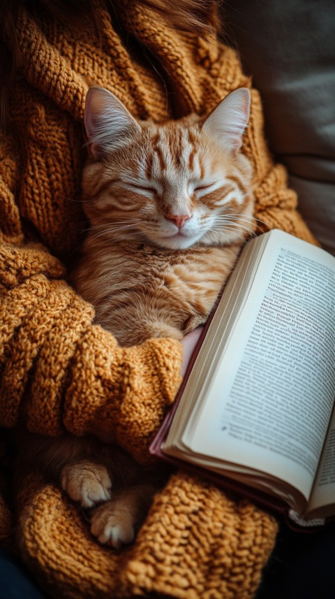 Woman’s Lap with a Brown Cat and an Open Book Nearby – Feminine Blogger Aesthetic (1)