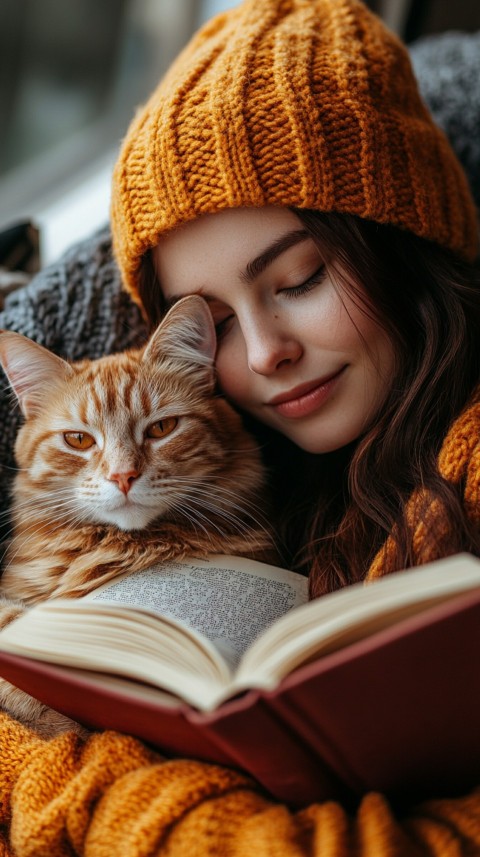 Woman’s Lap with a Brown Cat and an Open Book Nearby – Feminine Blogger Aesthetic (7)