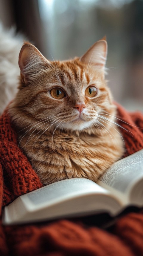 Woman’s Lap with a Brown Cat and an Open Book Nearby – Feminine Blogger Aesthetic (22)