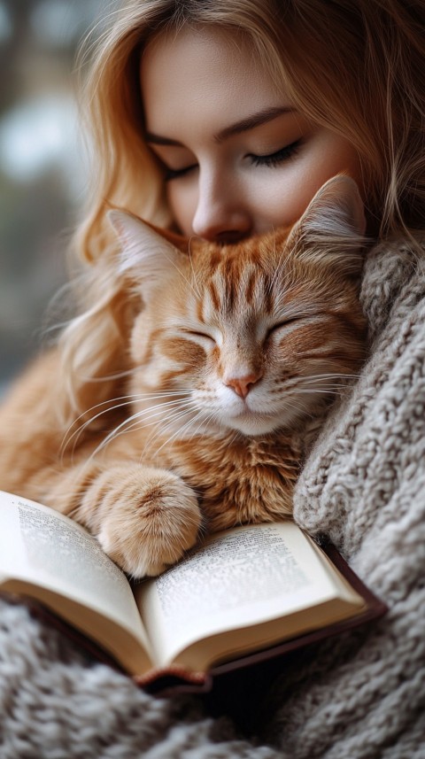 Woman’s Lap with a Brown Cat and an Open Book Nearby – Feminine Blogger Aesthetic (35)