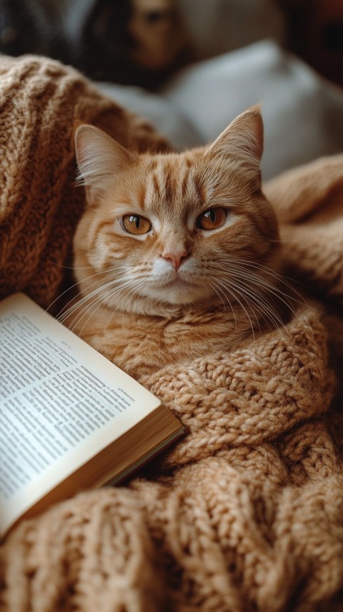 Woman’s Lap with a Brown Cat and an Open Book Nearby – Feminine Blogger Aesthetic (23)