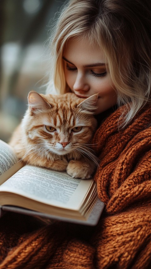 Woman’s Lap with a Brown Cat and an Open Book Nearby – Feminine Blogger Aesthetic (45)