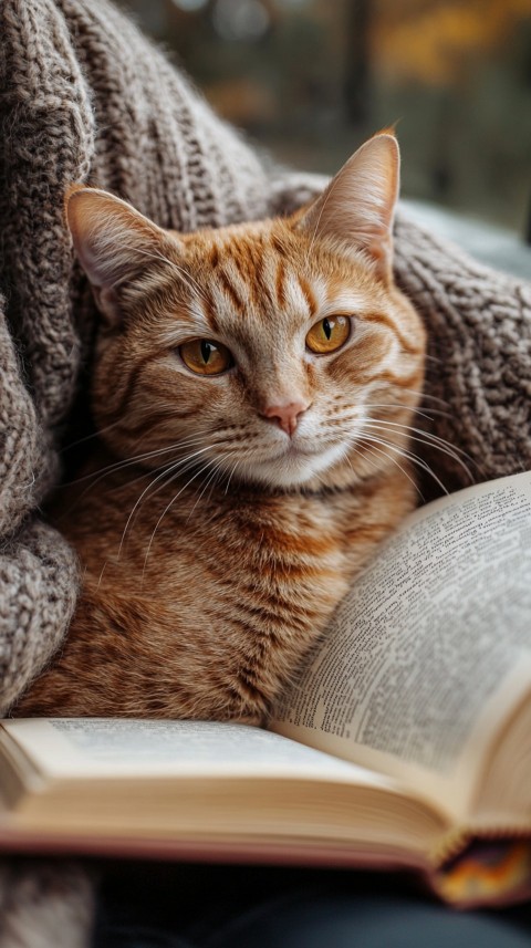 Woman’s Lap with a Brown Cat and an Open Book Nearby – Feminine Blogger Aesthetic (37)