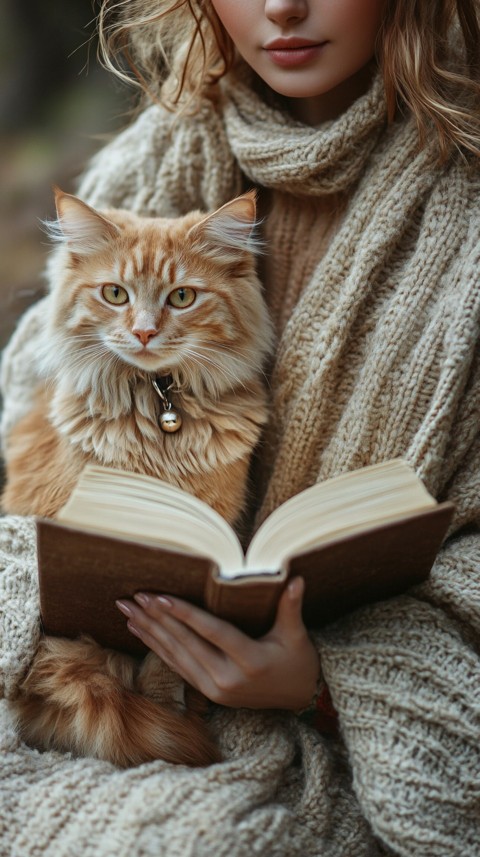 Woman’s Lap with a Brown Cat and an Open Book Nearby – Feminine Blogger Aesthetic (47)