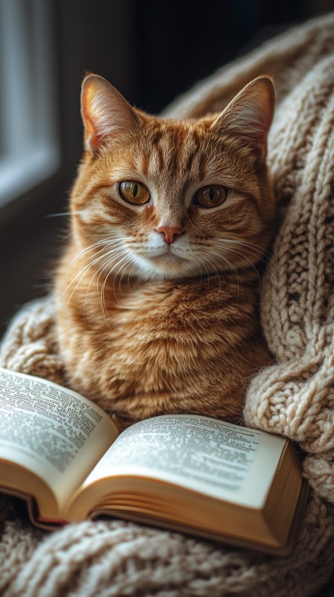 Woman’s Lap with a Brown Cat and an Open Book Nearby – Feminine Blogger Aesthetic (44)