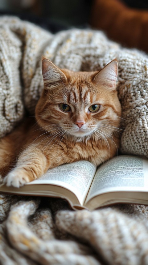 Woman’s Lap with a Brown Cat and an Open Book Nearby – Feminine Blogger Aesthetic (34)