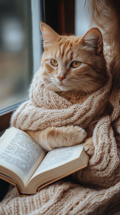 Woman’s Lap with a Brown Cat and an Open Book Nearby – Feminine Blogger Aesthetic (50)