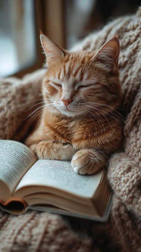 Woman’s Lap with a Brown Cat and an Open Book Nearby – Feminine Blogger Aesthetic (68)