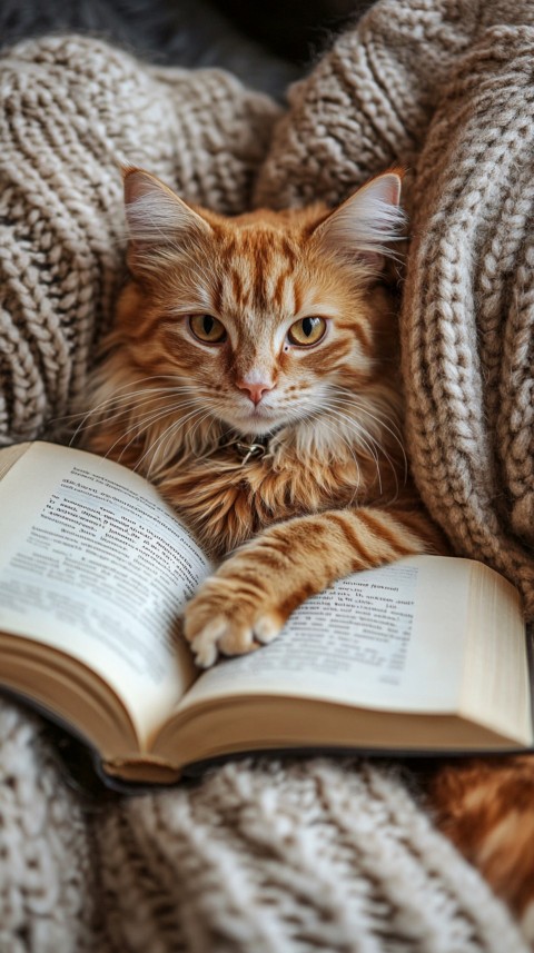 Woman’s Lap with a Brown Cat and an Open Book Nearby – Feminine Blogger Aesthetic (58)