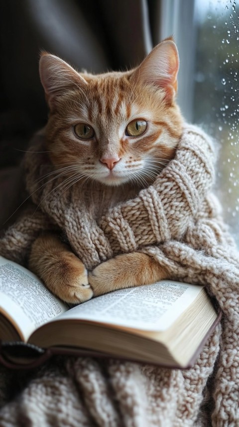 Woman’s Lap with a Brown Cat and an Open Book Nearby – Feminine Blogger Aesthetic (67)