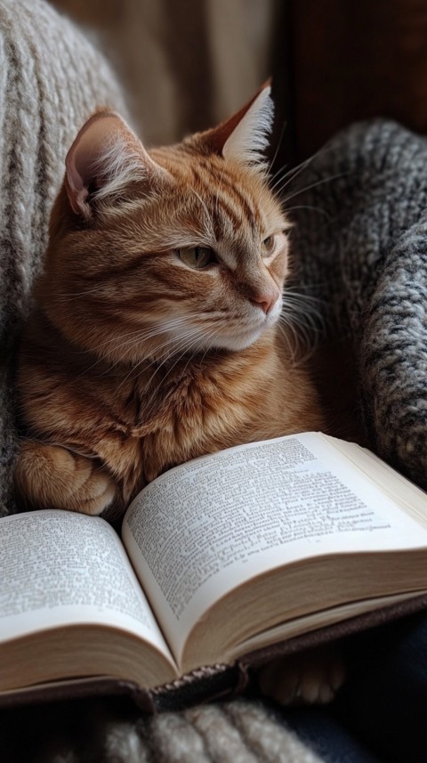 Woman’s Lap with a Brown Cat and an Open Book Nearby – Feminine Blogger Aesthetic (73)