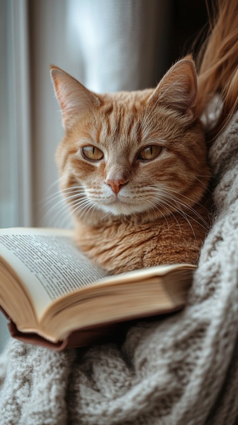 Woman’s Lap with a Brown Cat and an Open Book Nearby – Feminine Blogger Aesthetic (74)