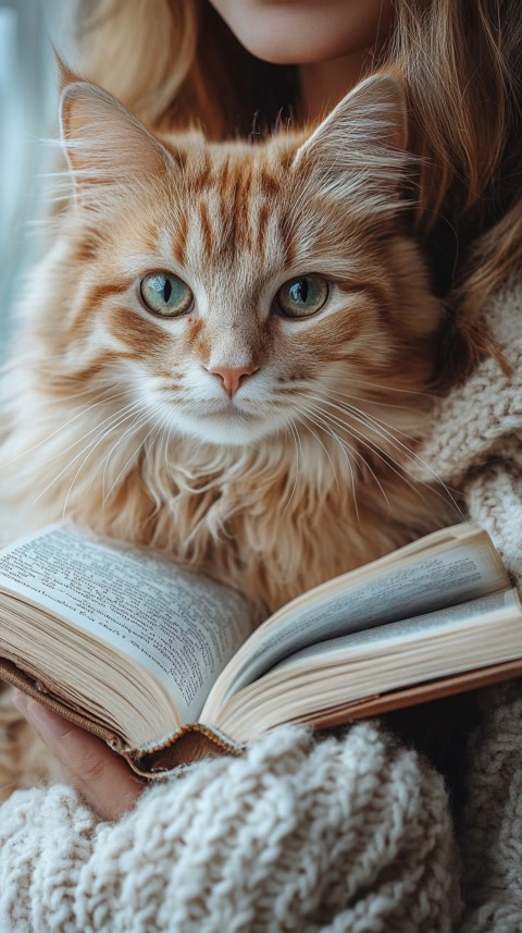 Woman’s Lap with a Brown Cat and an Open Book Nearby – Feminine Blogger Aesthetic (66)