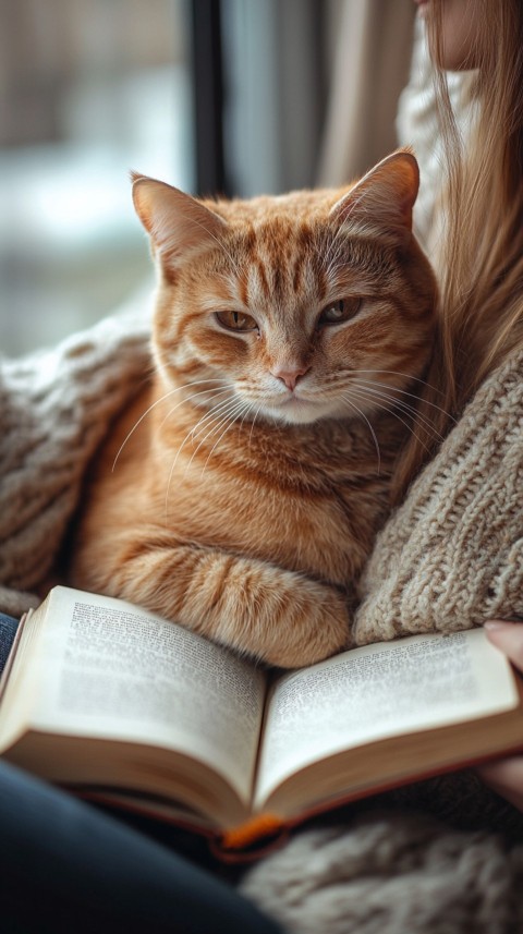 Woman’s Lap with a Brown Cat and an Open Book Nearby – Feminine Blogger Aesthetic (71)